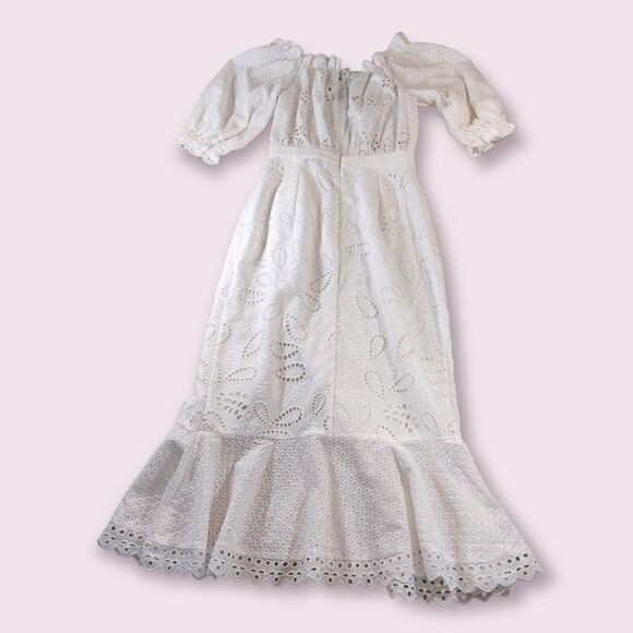 SALONI Olivia Midi Dress in French White Lace - Picture 3 of 14